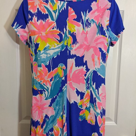 Lilly Pulitzer Blue & Pink Abstract Floral 100% Cotton Short Sleeve Dress - M - Picture 5 of 9